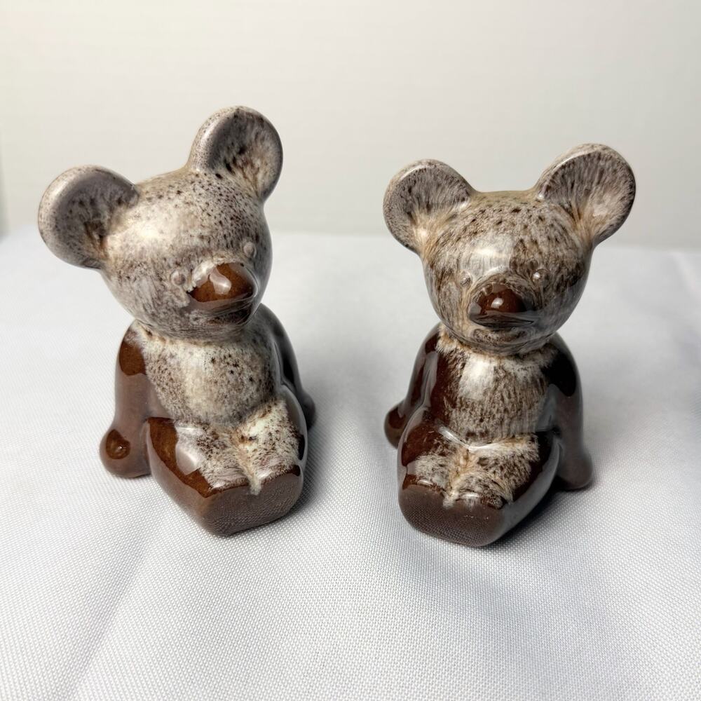 VTG‎ Koala Bear Figurines Pair Drip Glaze Pottery 1970s Collectible Animal Gift